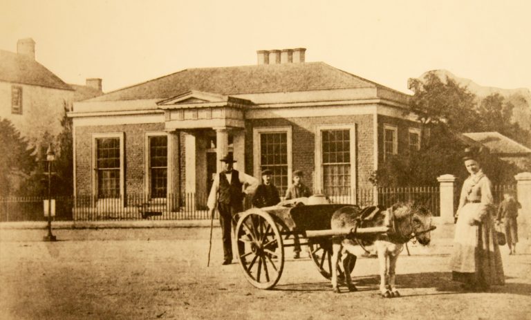 Donkey Cart waiting outside the Baths Hall to go to the Well Donkey Cart waiting outside the Baths Hall, Moffat, to go to the Well
